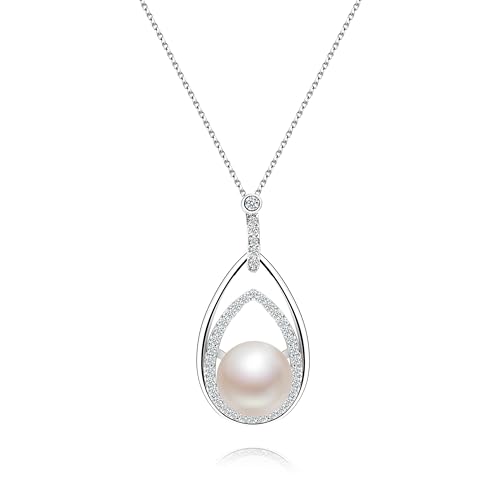 Genuine Pearl Pendant Necklace 925 Sterling Silver Plated 18K Gold/White Gold Necklace
