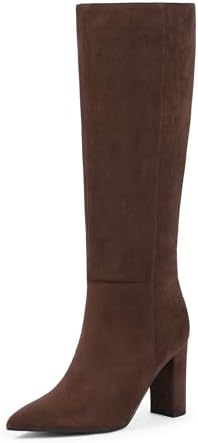 Modatope Knee High Women's Riding Boots - Tall, Long Calf High GoGo Chunky Faux Crocodile Boots - Block Heel Pointed Toe - Size 6-11