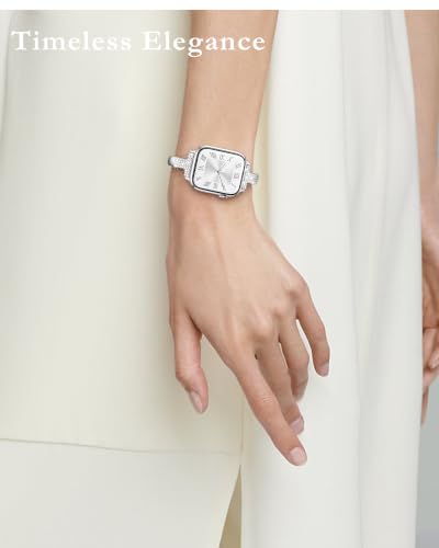 Image of VISOOM Silver Apple Watch Bands Iwatch Bracelet for Women 42 /41 /40 /38mm, Jewelry Metal T-Shaped Bands for Dressy Apple watch Series SE 11 /10 /9 /8 /7~1 Band Thin Slim Fancy Bling Women On Daily /Gift