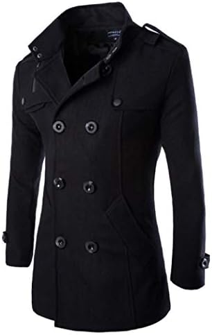 Mens Winter Stylish Wool Blend Double Breasted Military Pea Coat Slim Fit Long Sleeve Casual Jacket