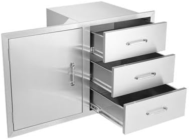 Happybuy Outdoor Kitchen Combo - 38.1" W x 22.6" H x 20.8" D, BBQ Access Door & Triple Drawers with Stainless Steel Handles, Perfect for BBQ Island or Patio Grill Station