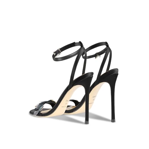 Image of Women's 3.9IN High Heel Sandals Open Toe Strappy Slingback with Lace Flower Detail - Stiletto Heel Summer Dress Shoes for Wedding /Party