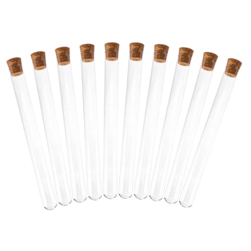 ERINGOGO 10個 透明ガラス製試験管 コルク蓋付き フラットボトム 科学実験用 サンプル保存 キャンディー容器 家 学校向け