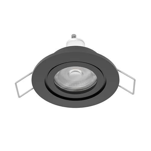 Eglo Barranco - Faretto LED da incasso, soffitto in plastica colore nero, lampada bagno con luce bianca neutra, lampadina GU10, IP44