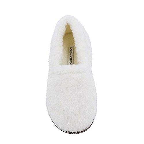 Laura Ashley Ladies Faux Sherpa Closed Back Cushioned Slippers, Ivory Beige, Small