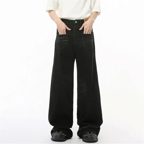 Men's Jeans Reverse Pocket Design Droop Straight Wide Leg Loose Denim Pants Trousers4