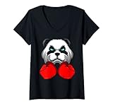 Damen Boxhandschuhe Pandabär Sträucher Spirit Animal Giant Zoo Art T-Shirt mit V-Ausschnitt