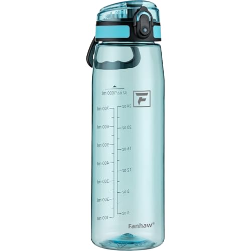 Image of Fanhaw 32 oz Clear Plastic Water Bottle, BPA Free Leakproof Tritan Sports Water Bottle with Chug Lid, Wide Mouth Reusable Bottle for Gym, Travel, School & Office (Baby Blue)