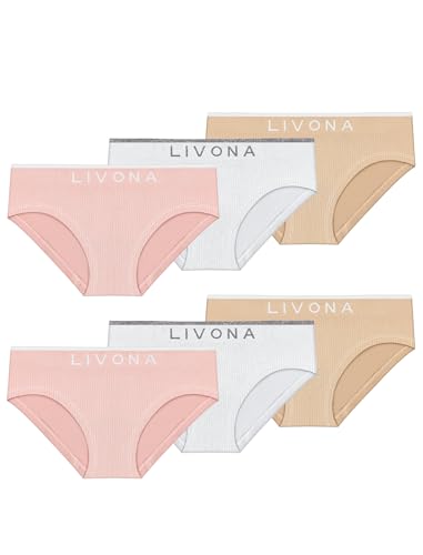 Livona Girls 6-Pack Ribbed Training Panties - Soft Sports Underwear for Teens