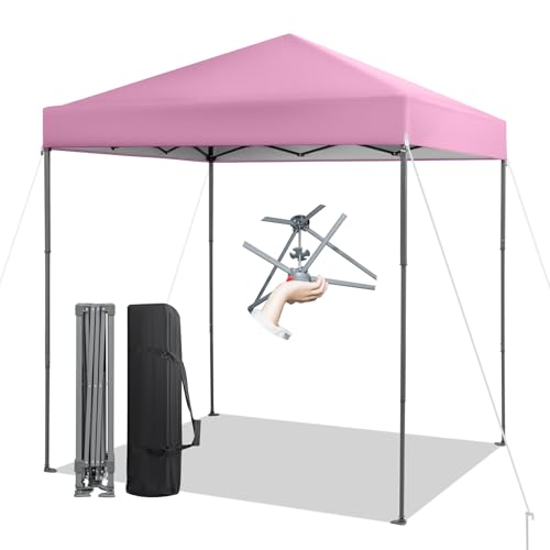 Tangkula 6.6x6.6 Ft Pop Up Canopy, 1 Person Instant Setup Canopy Tent with Center Lock, UPF 50+ Sun Protection, 8 Stakes, 4 Ropes, Portable Outdoor Canopy with Carrying Bag