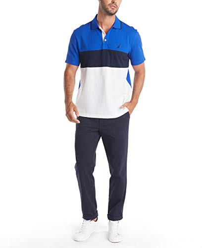 Image of Nautica Men's Short Sleeve 100% Cotton Pique Color Block Polo Shirt