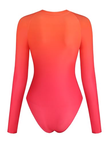 Image of ZAFUL Women's Long Sleeve Rash Guard Swimsuit One Piece Zipper Surfing Bathing Suit