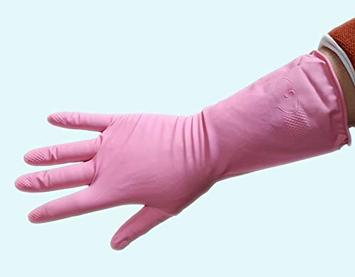 DSTOCK60 – 50 Paar wasserdichte Gummihandschuhe für den Haushalt, Küche, Wäsche, Reinigung, aus Gummi, wiederverwendbar – lange Ärmel – Farbe Rosa – Größe 9,5 – XL