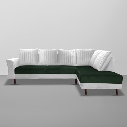 Image of Gratly RHS 4 Seater L Shape Sofa Set for Living Room (Green Grey Colour) Premium Fabric Sofa