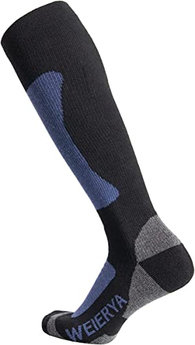 Weierya Skiing, Snowboarding Socks, 20% Merino Wool&High Content Of Elastic Suitable For Winter Outdoor Sports, Over The Calf, Unisex, 2 Pack Blue Medium #TOP3