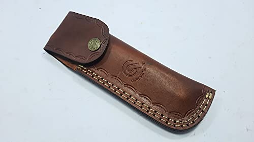 Qureshi Knifes Damascus Steel Straight Razor Fixed Blade Color Wood, Buffalo Horn Handle With Leather Sheath Belt Loop. Str-24004 #TOP5