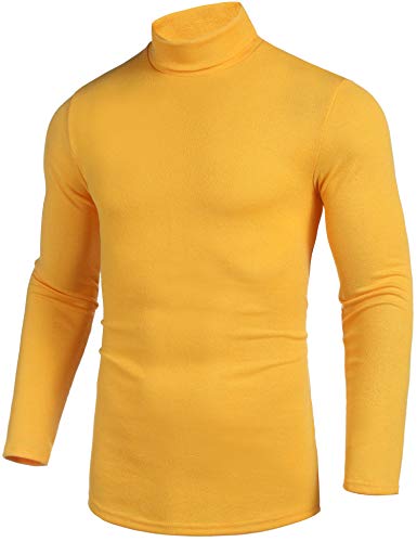 Pacinoble Mens Casual Solid Color Pullover Sweaters Knitted Turtleneck Thermal Basic Designed (Yellow XXL)