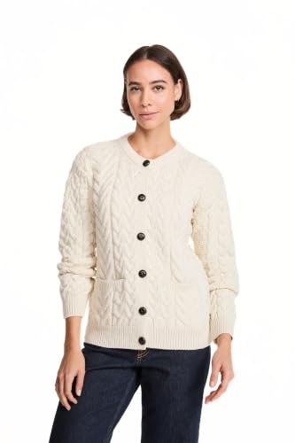 Image of Irish Cardigan Sweater for Women Made in Ireland Supersoft Aran Merino Wool Lumber Jacket