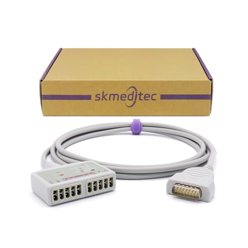 skmeditec 8.2FT 10 Leads Trunk AHA Cable Compatible with GE Marquette, 10K RES. TPU Direct Connect Cord with 15-Pin Monitor Connector