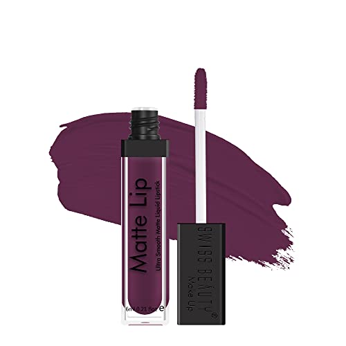 Image of Swiss Beauty Ultra Smooth Matte Lip Liquid Lipstick, Smooth Lip Color, Weightless Finish, Silky Matte Finish, Shade- Purple Villain, 6ml
