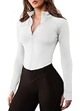GYM RAINBOW Women's Zip Up Workout Jacket Lightweight Slim Fit Athletic Jacket Cropped Running Gym Tops with Thumb Holes(#1 White,Small)