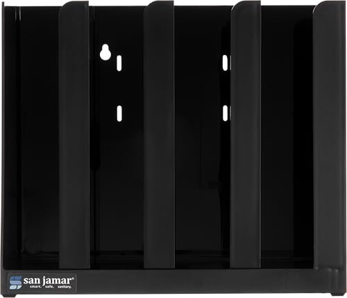 San Jamar Portion Cup and Lid Organizer Fits 2-3" Cups and Lids with Removable Dividers for Kitchen, Restaurant, and Fast Food, Plastic, 10 x 11.5 x 3.75 Inches, Black