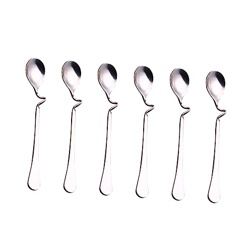 OUNONA 6pcs Stainless Steel Coffee Stir Spoons Curved Handle Mixing Spoon Reusable for Home Hotel Restaurant Use