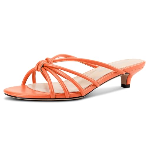 Image of TNYNFBEB Womens Sandals Mules Low Kitten Heel Open Toe Shoes Slip-on Slingback Prom Party Dress Summer 1.4 Inches Heels