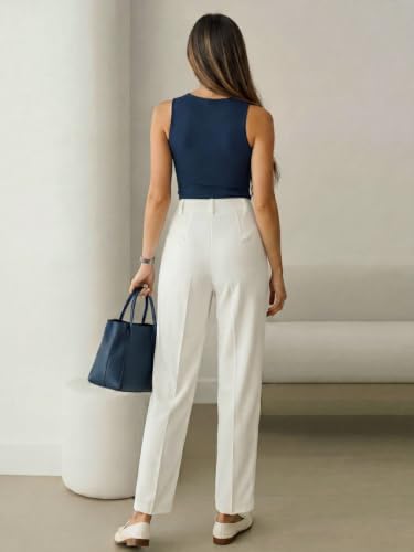 Image of KATECLO Women's High Waisted Formal Trousers - Regular Fit Straight Leg Dress Pants with Pockets for Office, Workwear, & Casual Smart Looks