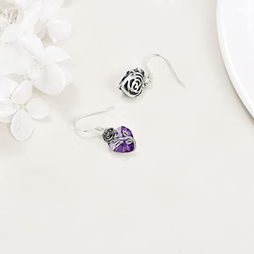 Ocj Amethyst Earrings Heart Earrings For Women Crystal Birthstone Dangle Drop Earrings S925 Sterling Silver Rose Flower Valentine Earrings Hooks Amethyst Jerwelry Birthday Christmas Anniversary Valentines Mothers Day Gitfs For Women Girls Her Mom #TOP2