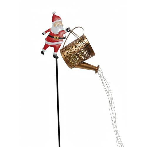 Lámpara Solar en Forma de Santa Claus con Regadera, Luz de Navidad de Estilo Vintage en Metal, Decoración de Jardín con Luces LED, Iluminación Exterior Impermeable para Patios, Céspedes y Caminos