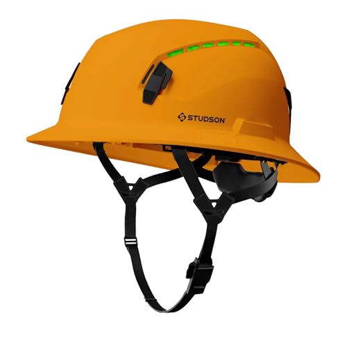 STUDSON SHK-1 Full Brim Safety Helmet: ANSI/ISEA Z89.1 Type II Compliant (R 2019), Lightweight & Breathable, NFC Emergency Contact Chip, One Size, Class C & E Protection (Vented, Gold)