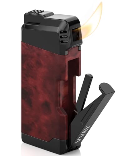 VVAY Pfeifenfeuerzeug Schrägflamme mit Pfeifenbesteck - Gas Nachfüllbar - ohne Gas Geliefert