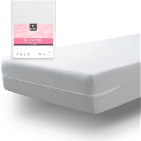 Tural - Silk-touch Microfibre Terry Cloth Elastic Mattress Cover. Size 60x120 cm | Zip-up Mattress Protector | Mattress height 15 cm Cover