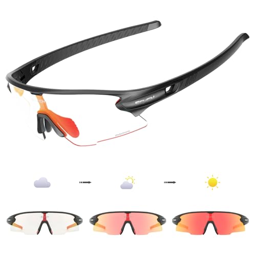 SCVCN Gafas de Ciclismo Fotocromáticas Hombre Mujer TR90 Gafas de Sol Deportivas Running Transparente Gafas MTB Bicicleta Montaña Gafas Bici BTT Accesorios Rojo