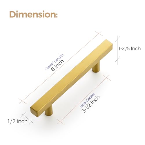 Image of Ravinte 10 Pack 3-1 /2 Inch Cabinet Pulls Gold Sqaure Kitchen Cabinet Handles Gold Cabinet Hardware Stainless Steel Drawer Pulls 6 Inch Overall Length with Mounting Template