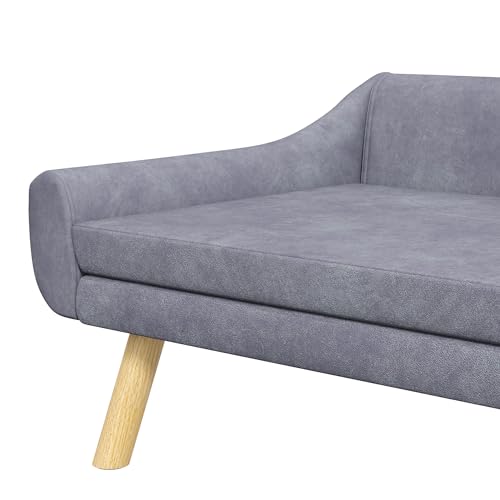 PawHut Hundesofa Katzensofa mit Rückenlehne, Hundecouch mit Holzbeine, Haustiersofa mit Kissen, Hundebett für mittelgroße und große Hunde, Samt, Grau, 102 x 58,5 x 42,5 cm