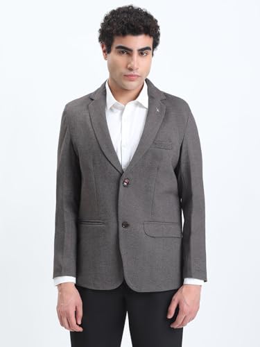 Image of SHOWOFFFF Men Solid Single Breasted Formal Blazer | Notched Lapel Full Sleeves Cotton Blazer for Mens | Slim Fit Regular Length Blazer for Men's