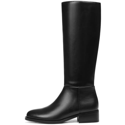 Mattiventon Knee High Boots Women Fashion Long Tall Boots with Round Toe Low Heel Side Zip Stretch Riding Boot for Fall Winter