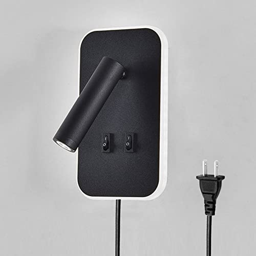 Kawell2 in 1 8W Modern LED Wall Sconces Indoor LED Wall Light with Switch 350° Swivel 3W LED Reading Wall Spotlight LED Wall Lamp for Bedroom Bedside Living Room Study Room, Black 6000K