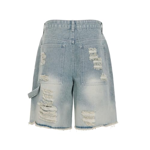 CUTEGAL Vintage Ripped Jeans Summer Baggy Acid Washed Cropped Jeans Grunge Straight Leg Jorts Streetwear Unisex2