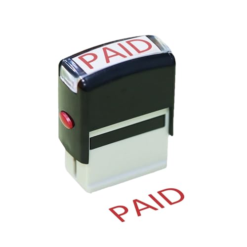 Onperpoe Paid Self Inking Rubber Stamp - Refillable Red Ink, 11x35mm Bold Text, Pre-Inked for Business Office Work Documents, Notice Message Cards (Black)