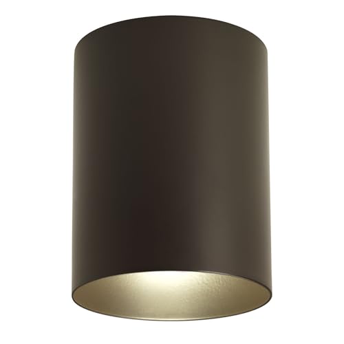 Image of Progress Lighting 5-Inch Cylinder Outdoor Ceiling Light, 1-Light Modern Flush Mount Ceiling Light Fixture, Interior and Exterior Lighting for Home or Porch, Aluminum Construction, Bronze (P5774-20)