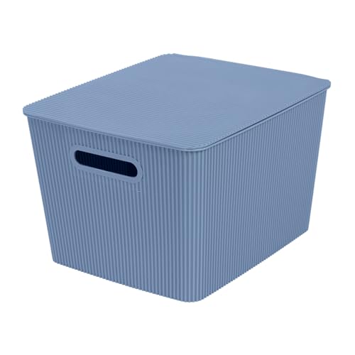 Panier de rangement haut de gamme bleu avec couvercle empilable 12L