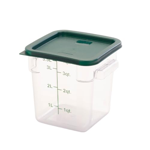 Image of FSE Square Food Storage Container with Green Lid, 4 Quart, Polycarbonate, Reusable, Clear, NSF