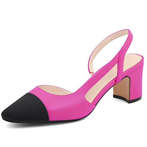 Image of MICIFA Slingback Heels for Women,Round Toe Chunky Heeled Pumps Ankle Strap Fashion Splicing Dress Shoes