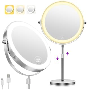 1X/30X Makeup Mirror with Lights, Brightness Adjustable with 3 Co...
