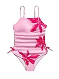 Floerns Girl's One Piece Swimsuit Flower Bow Side Ruched Beach Vacation Bathing Suit Pink 12Y