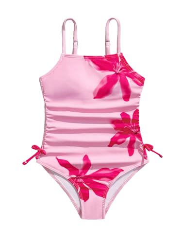 Image of Milumia Girl's Floral One Piece Swimsuit Bow Tie Side Spaghetti Strap Bathing Suit