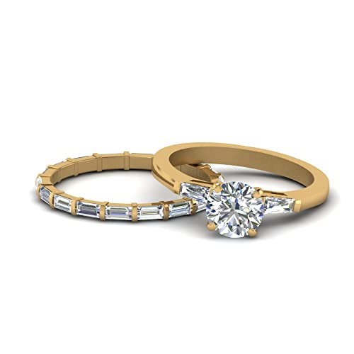 Bague plaqué or jaune rond façonner et diamants de mariage taille 47-70